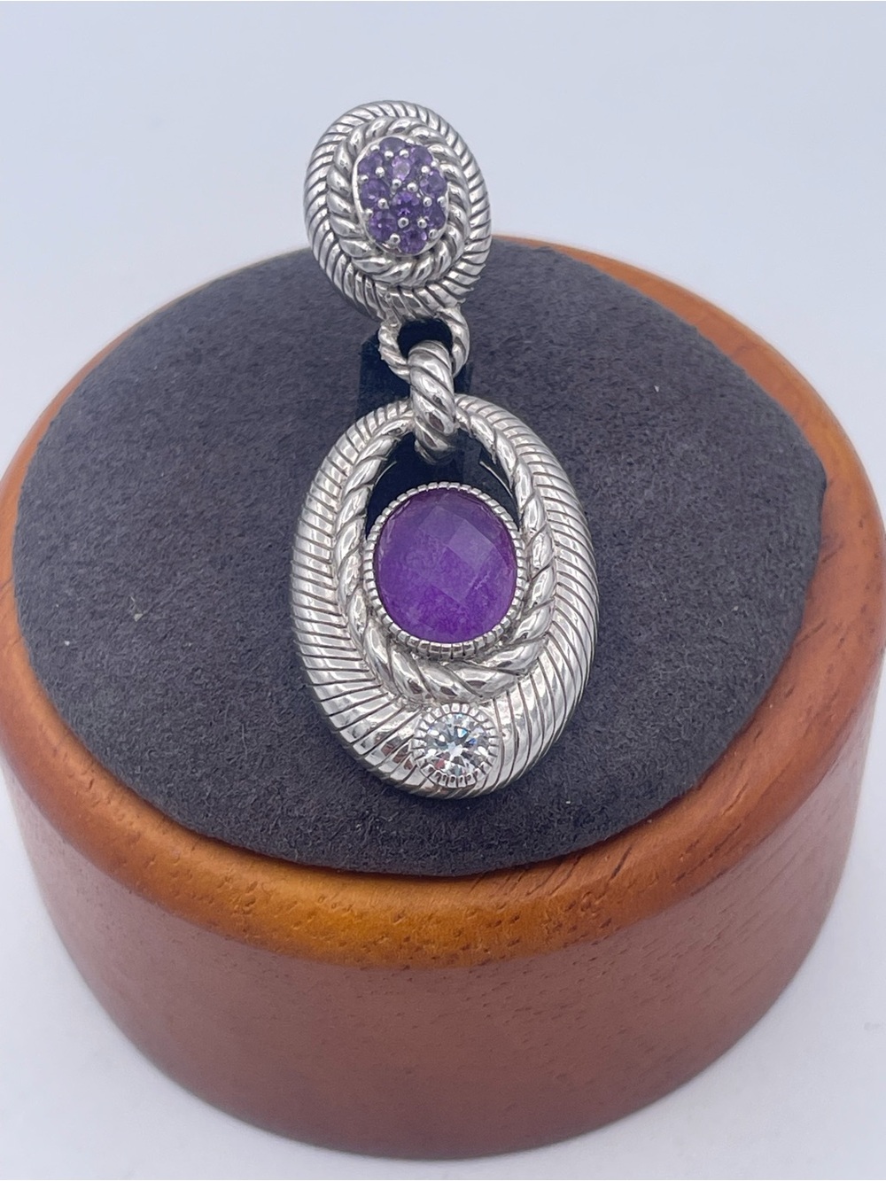 Judith Ripka 925 Sterling Silver Amethyst Doublet Cluster Enhancer Pendant 1.7”